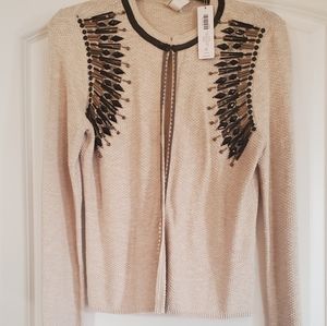 NWT Chico's Embellished Open Front Sweater